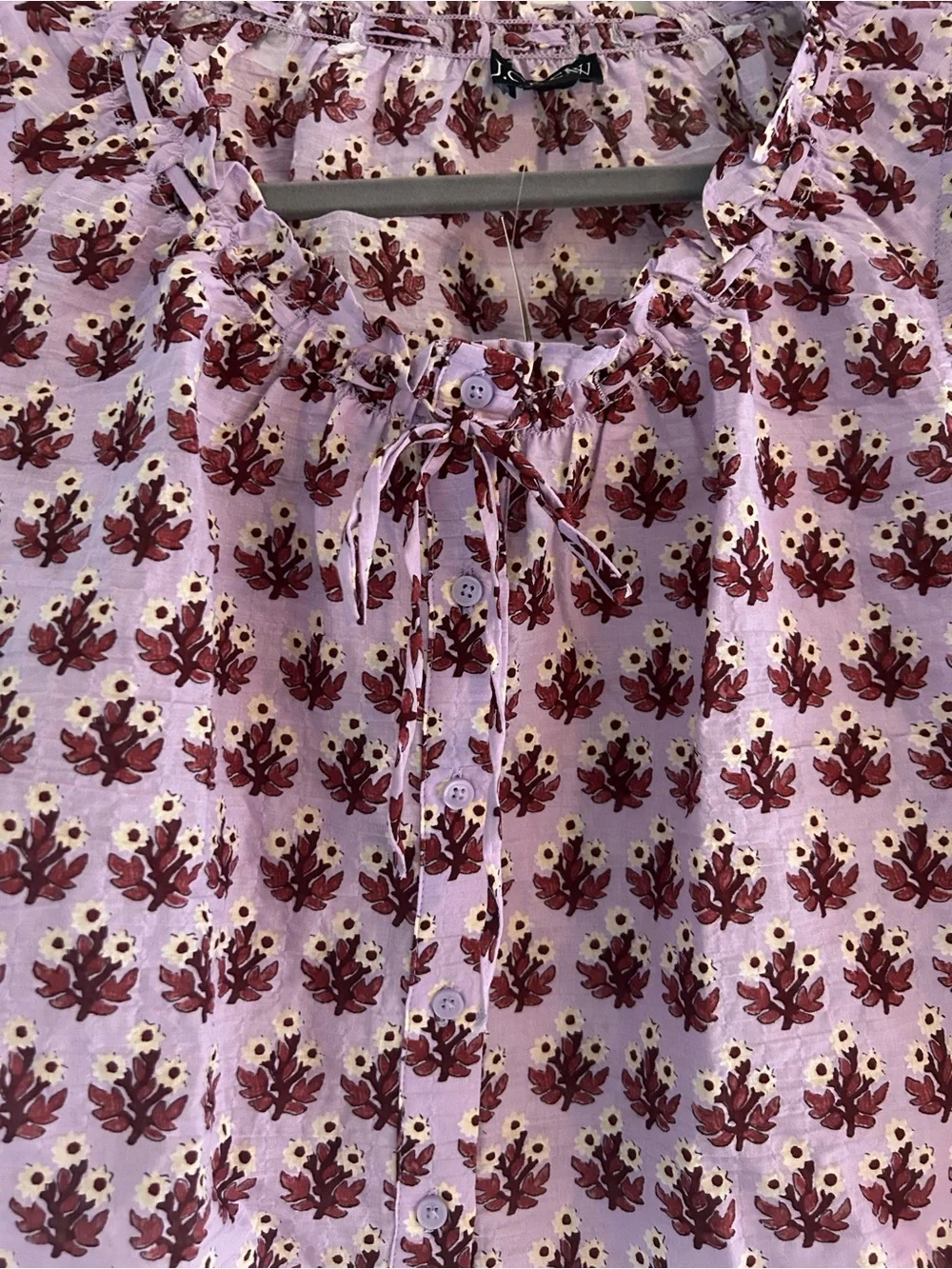 NWT J. Crew Ruffle-trim Button-up Top Block Print Sleeveless Lavender XS Bow